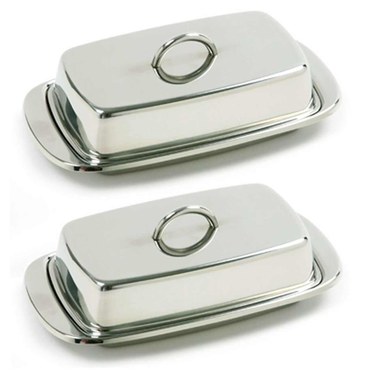 Norpro Durable Stainless Steel Double Wide Covered Butter Dish with Lid